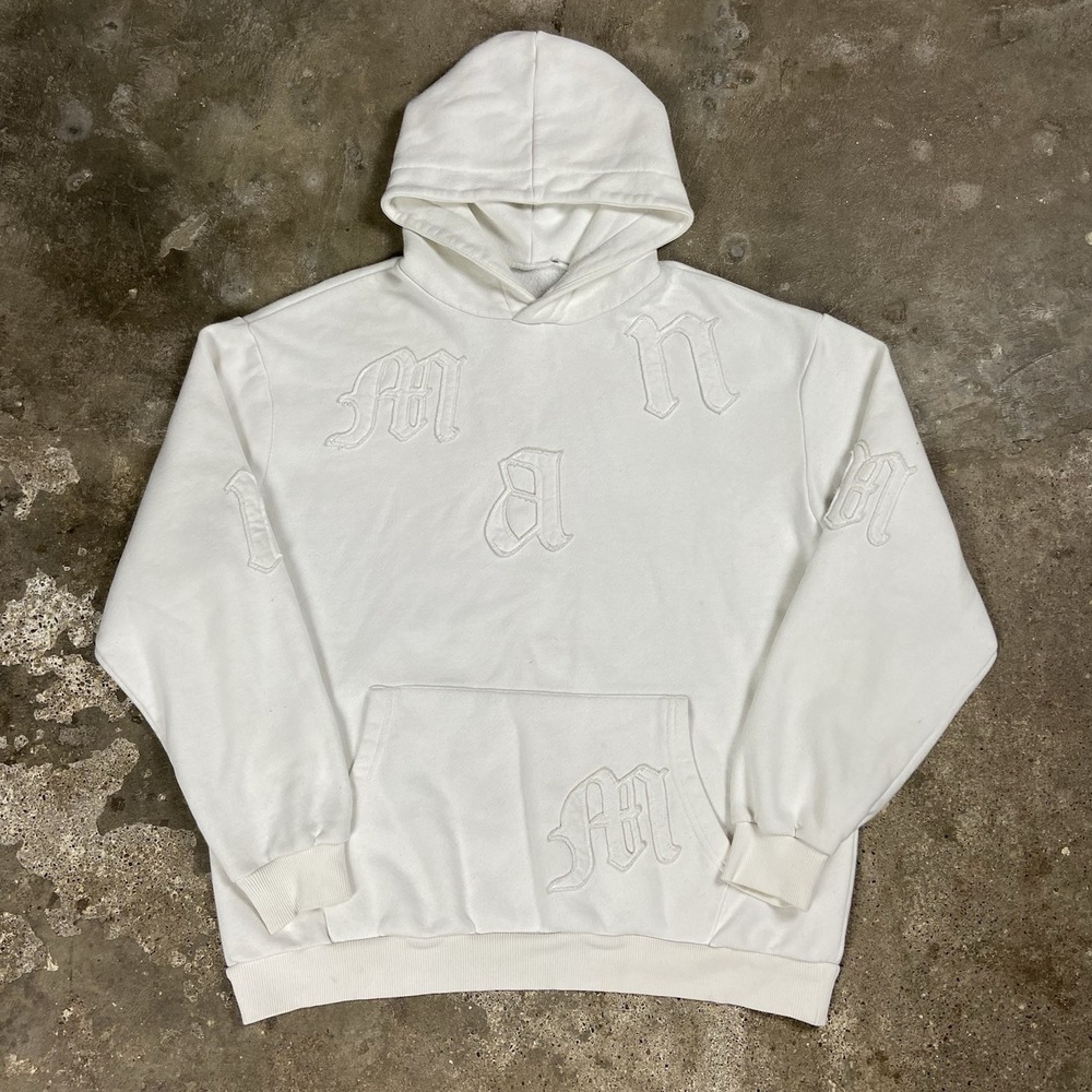 Boohoo Man Sweatshirt Size Small White Pullover Hoodie Embroidered‎ Street Wear